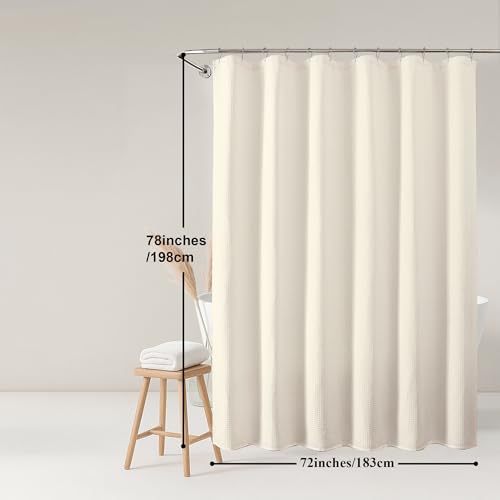 Cream Waffle Weave Fabric Shower Curtain, Textured Heavy Cloth Shower Curtains for Bathroom, Water Repellent Soft Hotel Spa Luxury Elegant Bath Curtain, Machine Washable, Cream, 72x78 Inch - color: Cream, size: 72"W x 78"L (Pack of 1)