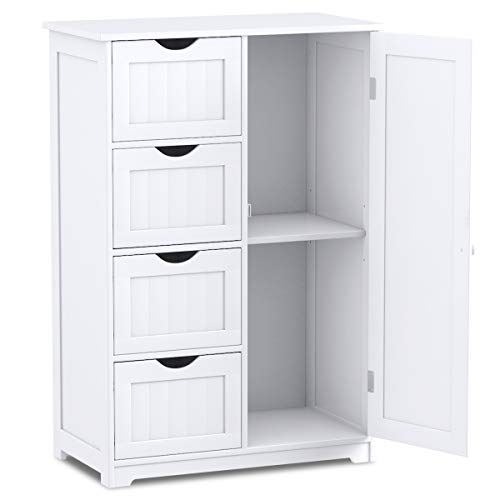 Giantex Bathroom Storage Cabinet with Drawers - 4 Drawer Storage Organizer w/Cupboard, Adjustable Shelf, Anti-Toppling Device, Entryway Storage Unit Console Table, Bathroom Floor Cabinet (White) - color: White