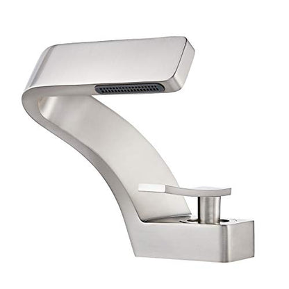 becola Bathroom Sink Waterfall Faucet,Solid Brass Single Handle Hot and Cold Water Mixer Tap, Lavatory Vanity Sink Faucet Including Two US Standard 3/8" Hoses(Brushed Nickel) - color: Brushed Nickel