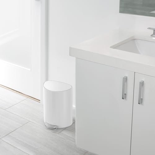 simplehuman Semi-Round Step Can, 6L / 1.6 Gallon Bathroom Trash Can, Liner Pocket®, Sleek Internal Hinge, 150,000-Step Pedal, Lid Shox® Silent Close, White Steel - color: White Steel