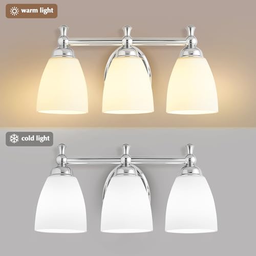 EJIAXIN Bathroom Light Fixtures, 3 Light Bathroom Lighting Fixtures Over Mirror Wall Mounted Lighting Chrome Vanity Light for Living Room Cabinet - color: White Chrome