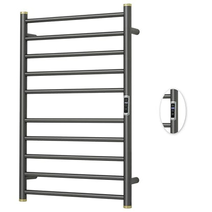 Electric Towel Warmer Rack,Heating Towel Warmer,Timer & Temperature Control,Wall-Mounted Plug-in for Bathroom,Brushed Gungrey,Stainless Steel,10-Bar(31.5x20.08x4.41in) - color: Round-matte Gungrey With Gold Top, size: 10 Bars