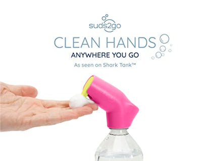 Refillable Caps, 2 Pack - Universal Fit Turns Most Disposable Water Bottles Into A Hand Washing Station - Includes Refillable Soap Reservoir - Conveniently Sized to Take on The Go - color: Pink