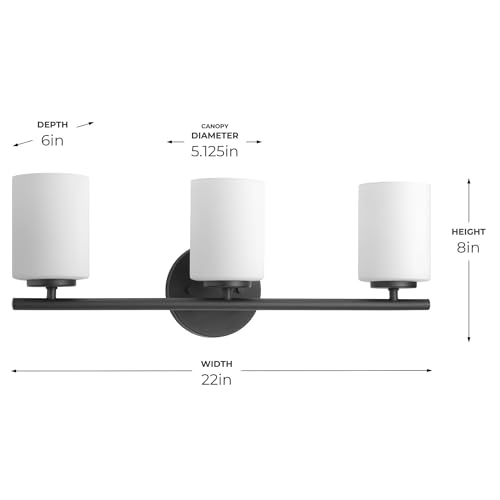 Progress Lighting 3-Light Etched Glass Modern Bath Vanity Light, Replay Collection, Indoor, P2159-31, Textured Black - color: Textured Black, size: 3-Light
