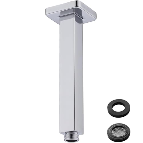Square Shower Arm with Flange 8 Inch Straight Extension Arm for Ceiling Mount Rainfall Shower Head, Male NPT 1/2" to G1/2", Polished Chrome - color: Chrome, style: 8-Inch