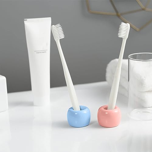 Mini Ceramics Toothbrush Holder Stand for Bathroom Vanity Countertop, Handmade Couple Toothbrush Head Holder, Shaver Holder and Office Pen Holder, Pink&Blue, Pack of 2 - color: Pink&blue