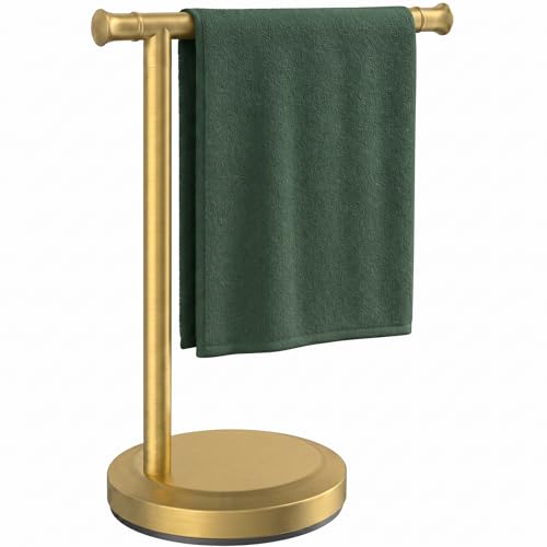 Hoimpro Hand Towel Holder Stand Bathroom Towel Bar Rack Countertop Gold | Brushed Gold, Free Standing Towel Hanger Ring for Bathroom Kitchen Vanity Counter,13 Inch, Stainless Steel, Bath Accessories - color: Brushed Gold