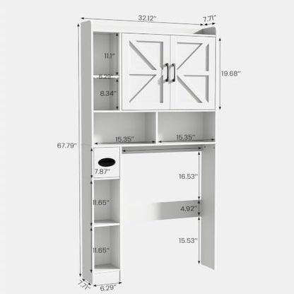 Vabches Over The Toilet Storage Cabinet with 2 Barn Doors, White | Toilet Paper Holder Stand，Home Space-Saving Toilet Rack, for Bathroom, Restroom, Laundry - color: White