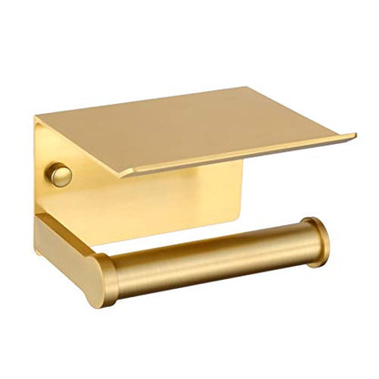YOUDA Gold Toilet Paper Holder with Shelf Wall Mount - Self-Adhesive No Drill & Screw Mounted, Rust-Resistant Aluminum Space Saving Bathroom Storage