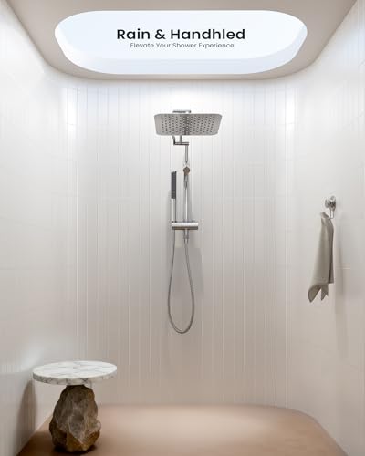 Veken 10" Luxurious Rain Shower Head with Handheld, High Pressure Rainfall Shower Heads wih Extension Arm, Wide Dual Showerhead with Spray Combo, Bathroom Accessories, Chrome, Silver - color: Chrome