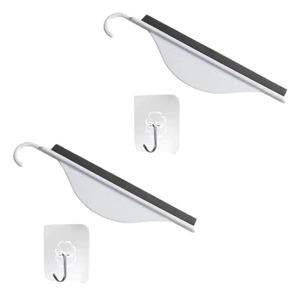 Mini Squeegee Set with Hooks, 2 Pack Silicone Water Wiper for Shower Glass, Bathroom Countertop & Sink Cleaning Tool, Compact Handheld Scraper for Kitchen, Mirror, Window (White)