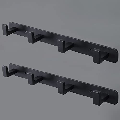 Coat Rack, Heavy Duty Stainless Steel 4 Tri Coat Hook Hanger, Wall Mounted Wall Hooks, Rustic Clothes Hook/Key Hook Rail for Bathroom Kitchen Entryway(2 Pack, 4 Hook Black) - color: Black, size: 4 Hook-2 Pcs