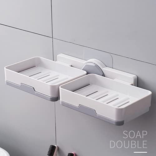 Soap Holder, PEFWO Strong Adhesive Double Layer Soap Dish, Removable Drill-Free Shower Soap Holder for Shower, Bathroom, Bathtub, Kitchen (White) - color: White