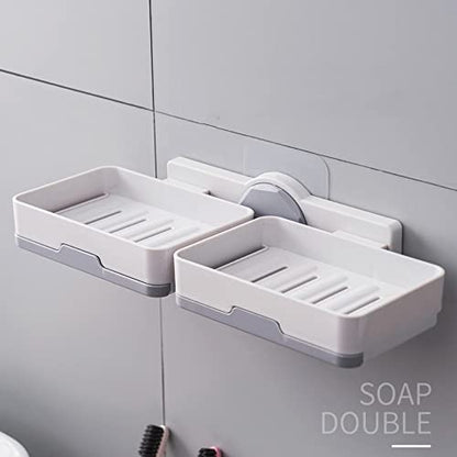 Soap Holder, PEFWO Strong Adhesive Double Layer Soap Dish, Removable Drill-Free Shower Soap Holder for Shower, Bathroom, Bathtub, Kitchen (White) - color: White