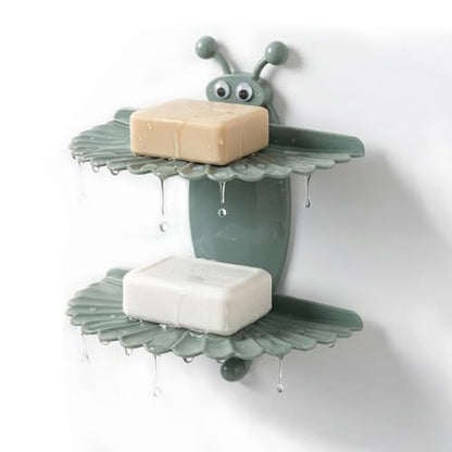 Double-Deck Soap Dish Holder for Shower, Bee Shape Wall Mounted Soap Holder with Strong Adhesive, Self Draining Soap Tray, No Drilling Bathroom Accessories, Nordic Blue - size: 7"×6.5"