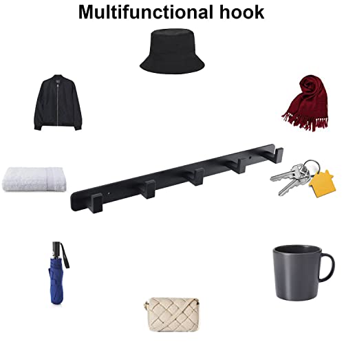 Coat Rack, Heavy Duty Stainless Steel 5 Tri Coat Hook Hanger, Wall Mounted Wall Hooks, Rustic Clothes Hook/Key Hook Rail for Bathroom Kitchen Entryway(2 Pack, 5 Hook Black) - color: Black, size: 5 Hook-2 Pcs