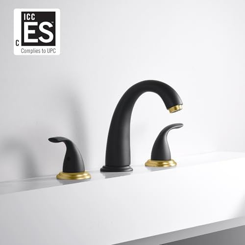 SUMERAIN 2 Handle Bathroom Roman Bathtub Faucet, Black and Gold | 3 Hole, High Flow, Tub Filler, with Valve, Brass, Classic Style - color: Black and Gold, size: 4-29/32" spout reach