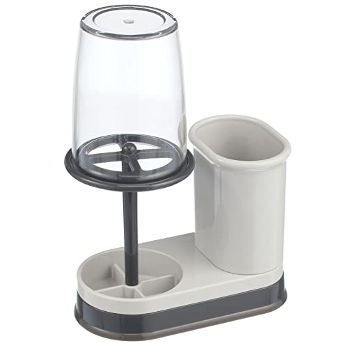 mDesign Plastic Toothpaste and Toothbrush Holder Center with Cup/Cover - Organizer for Bathroom Vanity Countertop - Holds Paste, Floss, Accessories - Hyde Collection - Light Gray/Charcoal - color: Light Gray/Charcoal Gray