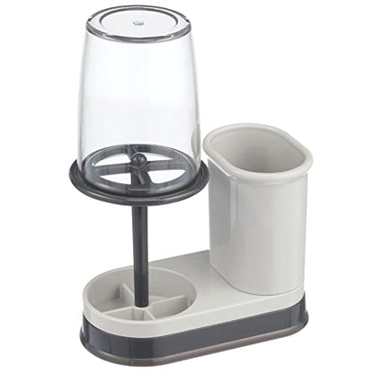 mDesign Plastic Toothpaste and Toothbrush Holder Center with Cup/Cover - Organizer for Bathroom Vanity Countertop - Holds Paste, Floss, Accessories - Hyde Collection - Light Gray/Charcoal - color: Light Gray/Charcoal Gray