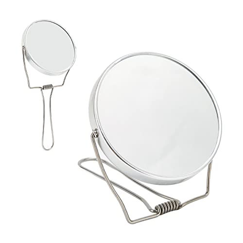 Sonew 2 Sided Vanity Mirror, Mini 360 Degree Rotation Aluminum Frame Silver Vanity Mirror with Stainless Steel Stand for Office Dormitory, Makeup Mirror for Woman and Man