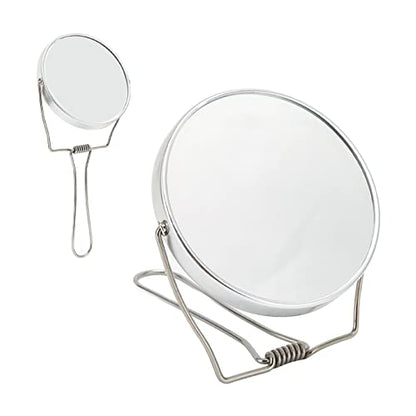 Sonew 2 Sided Vanity Mirror, Mini 360 Degree Rotation Aluminum Frame Silver Vanity Mirror with Stainless Steel Stand for Office Dormitory, Makeup Mirror for Woman and Man