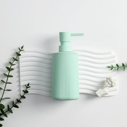 YAUKPH Small Soap Dispenser for Bathroom and Kitchen Matte Light Green | Modern Farmhouse Striped Style Plastic Hand Soap Dish Soap Dispenser with Pump - color: Light Green