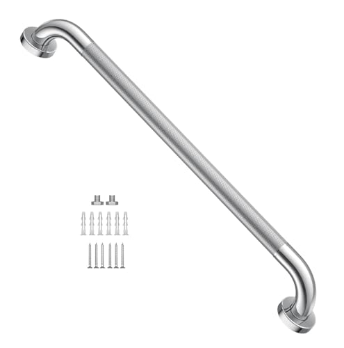 Anti Slip Shower Grab Bar 24 Inch, YuanDe Chrome Stainless Steel Bath Grab Bar, Knurled Bathroom Safety Rail, Shower Handrail Support, Handicap Elderly Balance Assist Handles - size: 24inch-1 Pack
