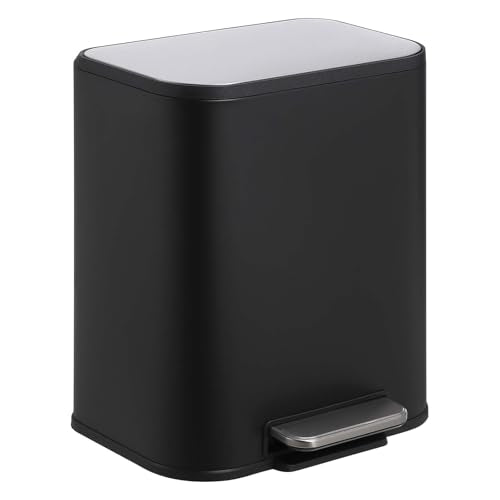 GarveeHome Kitchen Trash Can, 5.3 Gal Stainless Steel Garbage Can, Black | Soft Close Lid, Foot Pedal & Removable Inner Bucket, Rectangular Step On Waste Bin for Office Bedroom - color: Black, size: 20 L