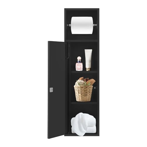 Recessed Toilet Paper Holder, 4 Tiers in Wall Toilet Paper Holder, 304 Stainless Steel Recessed Bathroom Cabinet Tissue Paper Storage Cabinet with Dispenser (Black) - color: Black