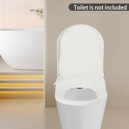 D-shaped Non Electric Bidet Toilet Seat, Non Electric Swash Ecoseat Elongated Comfort Fit Toilet Seat Bidet Attachment for Elongated Toilets, Dual Nozzle System, 18.9 * 13.7 * 3.07in