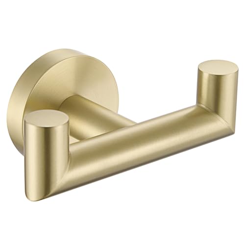 Angle Simple Towel Hook Brushed Gold, Double Hand Towel Holder, Wall Mount | Solid SUS304 Stainless Steel, Robe Coat Wall Hook for Bathroom Entryway, Modern Aesthetic Home Storage Addition - color: Brushed Gold, size: 1 Pack
