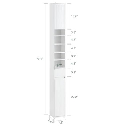 SoBuy Tall Narrow Storage Cabinet, Skinny Bathroom Cabinet with Adjustable Shelves Slender, Anti-Tipping Floor Standing Cupboard, Pinstripe White BZR160-W | BZR160-W Bathroom Cabinet with Doors, Drawer and Adjustable Shelves, Standing Bathroom Shelf, Whit
