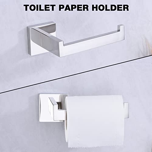 TRUSTMI Chrome 5-Piece Bathroom Hardware Set Wall Mount | SUS304 stainless steel, laser-welded seamless, 23.6" bar, 10.6" ring, 6.3" holder, 2 hooks, hardware included - color: Chrome