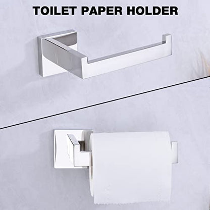 TRUSTMI Chrome 5-Piece Bathroom Hardware Set Wall Mount | SUS304 stainless steel, laser-welded seamless, 23.6" bar, 10.6" ring, 6.3" holder, 2 hooks, hardware included - color: Chrome