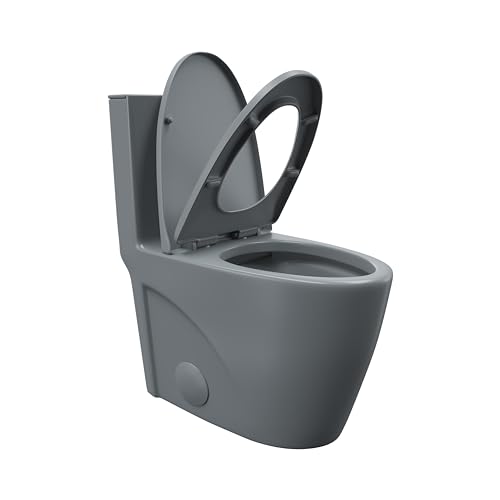 Elongated One Piece Toilet, ADA Dual Flush 1.1/1.6 GPF, Dark Gray | ADA 17" chair height, Powerful siphon dual flush, 12" rough-in, Bathroom toilet bowl, comfort soft closing seat, Gray toilets - color: Dark Gray