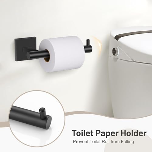 Towel Ring Set 4 Piece Bathroom Hardware Set Includes Towel Ring 2 Towel Hooks and Toilet Paper Holder Stainless Steel Wall Mounted (Matte Black) - color: Matte Black, size: Set C