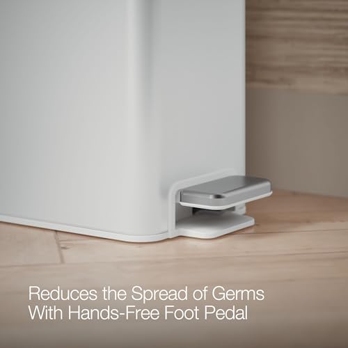 Kohler 20957-STW 2.5 Gallon Slim Step Trash Can, Bathroom Trash Can with Soft-Close Foot Pedal, White with Stainless Steel - color: White Stainless Steel, size: 2.5 Gallon - Step Can