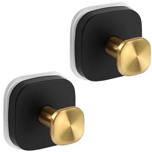 Suction Cup Hooks for Shower, No-Drill Towel Hooks for Bathrooms, Kitchen, Glass Door, Mirror, Tile, Shower Suction Hooks for Hanging Towels, Robe, Loofah, Christmas Wreath (Black&Gold, 2 Pack) - color: Black&Gold, size: 2 Pack