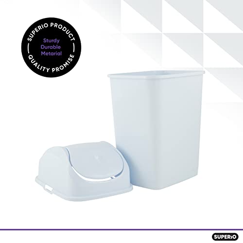 Superio Small Plastic Trash Can with Swing Top Lid, Compact Slim Waste Bin for Under Desk, Office, Bedroom, Bathroom, Dorm Room, 10 Qt. Portable Garbage Can 2.5 Gallon (White, 2 Pack) - size: 2.5 Gallon, style: 2 Pack