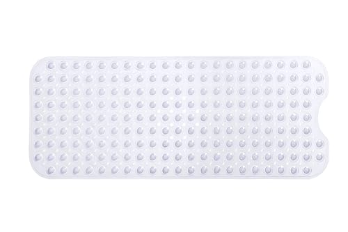 Extra-Long Non-Slip Bathtub & Shower Mat 39”x16” (Smooth/Non-Textured Tubs Only) Safe, Clean, Machine-Washable, Superior Grip&Drainage, Vinyl, Transparent Clear - color: Transparent Clear, size: 39" x 16" (Rectangular)