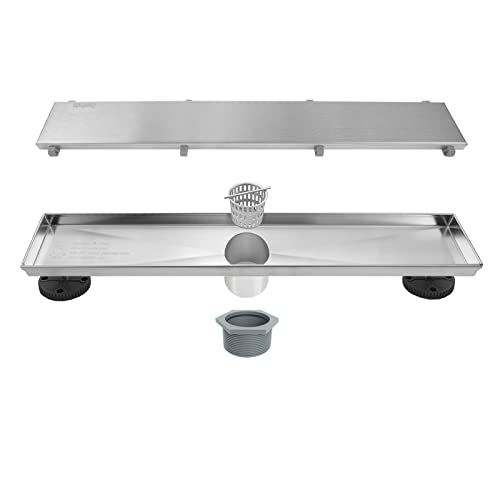 Neodrain 18" Brushed Linear Shower Drain,2-in-1 Flat& Tile Insert Cover | 304 Stainless Steel,Fast Drainage, Durable,Rectangle Shower Floor Drain with Adjustable Feet,Hair Strainer,Fits Bathrooms - color: Stainless Steel, size: 18 In