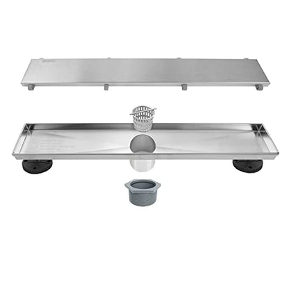 Neodrain 18" Brushed Linear Shower Drain,2-in-1 Flat& Tile Insert Cover | 304 Stainless Steel,Fast Drainage, Durable,Rectangle Shower Floor Drain with Adjustable Feet,Hair Strainer,Fits Bathrooms - color: Stainless Steel, size: 18 In