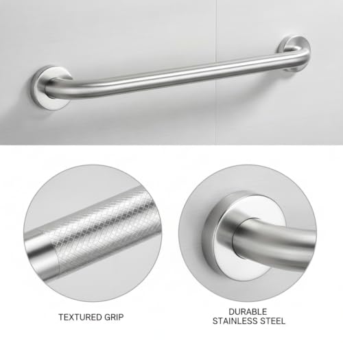 Stainless Steel Bathroom Grab Bar, Silver Textured Grip Handrail for Shower and Bathtub, Durable Wall Mount Rail - size: 11.02 x 0.98 x 2.95 in