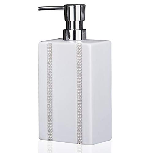 18 OZ Hand Liquid&Lotion Soap Dispenser Ceramic White Lotion Pump Bottle for Kitchen Bathroom Countertop Laundry Room Holds Dish Soap Shampoo Laundry Liquid Shower Gel(Inlaid Rhinestone) - color: White3
