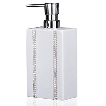 18 OZ Hand Liquid&Lotion Soap Dispenser Ceramic White Lotion Pump Bottle for Kitchen Bathroom Countertop Laundry Room Holds Dish Soap Shampoo Laundry Liquid Shower Gel(Inlaid Rhinestone) - color: White3