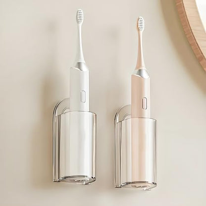 2Pcs Toothbrush Holders, Self Adhesive Wall Mount Clear Organizer | Clear Multifunction Toothbrush Storage, No Drilling Installation, Saves Bathroom Space, Keeps Toothbrushes Ventilatedand Dry