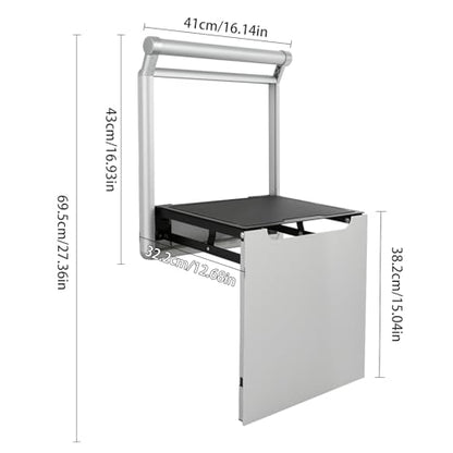 Folding Shower Seat Wall Mounted Heavy Duty Aluminum Alloy Bath Chair with Handrail Non Slip Pads for Elderly Disabled Pregnant Women Bathroom Shower Room