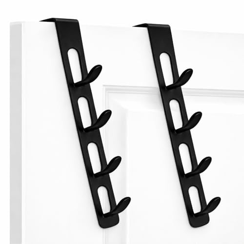 2-Pack Over-the-Door Hooks with 4 Hanging Hooks Each Space-Saving Closet and Door Organizer Heavy-Duty Steel Hooks for Clothes Towels Bags Bedroom Bathroom Laundry Black - color: Black