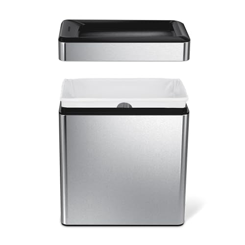 simplehuman Slim Open Can, 10L / 2.6 Gallon Commercial Office Trash Can for Hotel Rooms, Conference Rooms, Reception, Heavy Duty Stainless Steel, ADA-Compliant, Brushed Stainless Steel - color: Brushed, style: 10L Slim