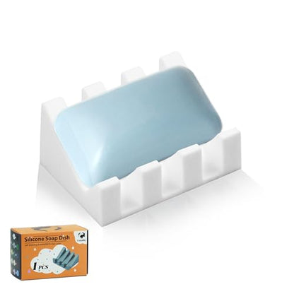 Self Draining Soap Dish Holder,Silicone Soap Dish,for Bathroom,Kitchen, Sponges，Can Extend Soap Life，Keep Soap Bars Dry and Easy Cleaning (White,1-Pack) - color: White,1-pack